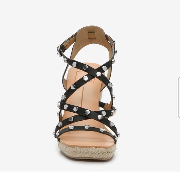NEW Dolce Vita Maxon Espadrille Wedge Sandal Black Studded Womens Size  8.5 - Picture 2 of 10